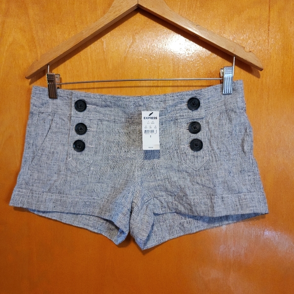 Express Pants - Express Linen/Cotton Blend Button Flap Shorts
